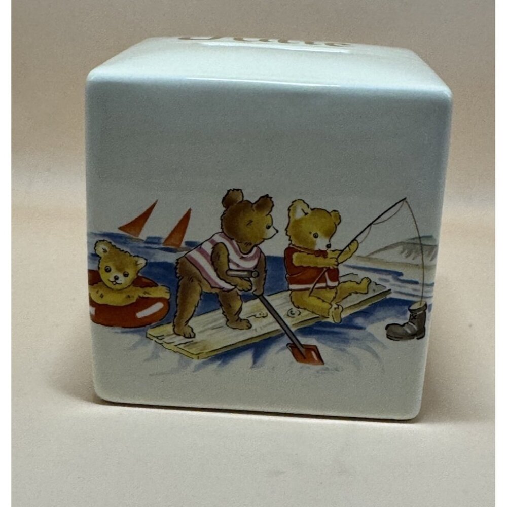 Vintage Personalized “JULIE” Mason's Coin Bank Cube Teddy Bear Ironstone England